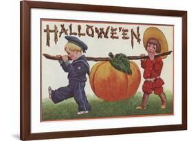 Halloween Greeting - Carrying Pumpkin-Lantern Press-Framed Art Print