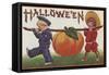 Halloween Greeting - Carrying Pumpkin-Lantern Press-Framed Stretched Canvas