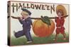 Halloween Greeting - Carrying Pumpkin-Lantern Press-Stretched Canvas