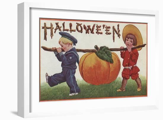 Halloween Greeting - Carrying Pumpkin-Lantern Press-Framed Art Print