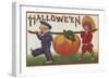 Halloween Greeting - Carrying Pumpkin-Lantern Press-Framed Art Print