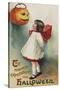 Halloween Greeting - Girl in Red and White-Lantern Press-Stretched Canvas