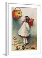 Halloween Greeting - Girl in Red and White-Lantern Press-Framed Art Print