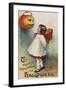 Halloween Greeting - Girl in Red and White-Lantern Press-Framed Art Print