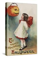 Halloween Greeting - Girl in Red and White-Lantern Press-Stretched Canvas