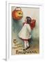 Halloween Greeting - Girl in Red and White-Lantern Press-Framed Art Print