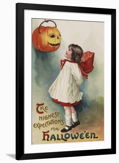 Halloween Greeting - Girl in Red and White-Lantern Press-Framed Art Print