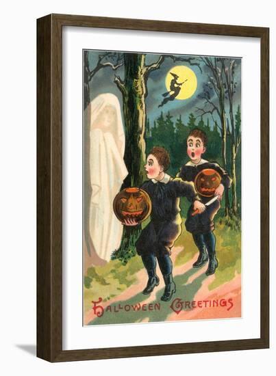 Halloween Greetings, Children with Ghost-null-Framed Art Print