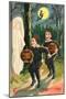 Halloween Greetings, Children with Ghost-null-Mounted Art Print