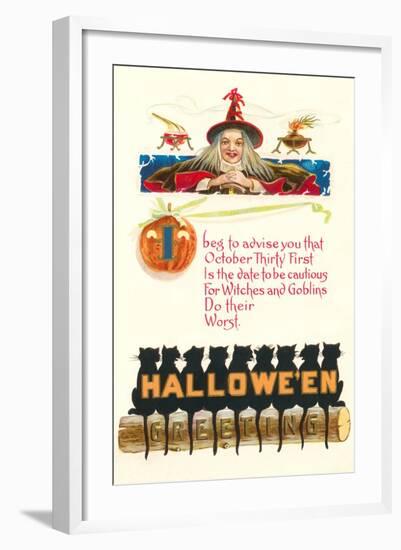 Halloween Greetings, Witch and Poem-null-Framed Art Print