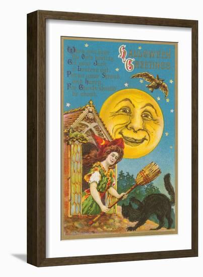 Halloween Greetings, Witch at Dormer Window-null-Framed Art Print