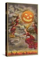 Halloween Greetings, Witches and Jack O'Lantern-null-Stretched Canvas