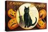 Halloween Greetings with Black Cat and Carved Pumpkins, 1909-Ellen Hattie Clapsaddle-Stretched Canvas