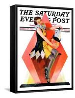 "Halloween Harlequin," Saturday Evening Post Cover, October 29, 1932-W. Wilkinson-Framed Stretched Canvas