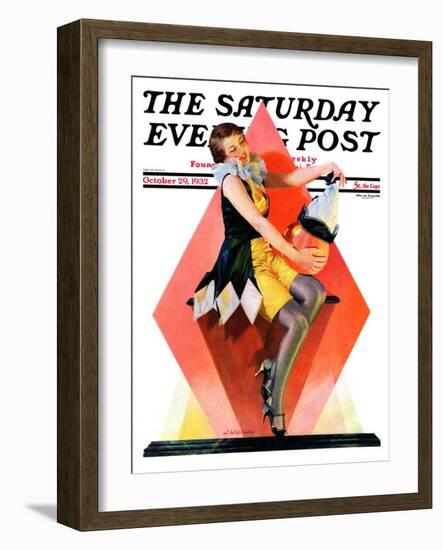 "Halloween Harlequin," Saturday Evening Post Cover, October 29, 1932-W. Wilkinson-Framed Giclee Print