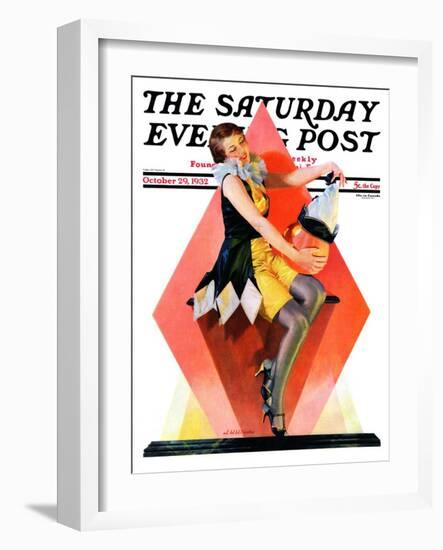 "Halloween Harlequin," Saturday Evening Post Cover, October 29, 1932-W. Wilkinson-Framed Giclee Print