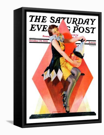 "Halloween Harlequin," Saturday Evening Post Cover, October 29, 1932-W. Wilkinson-Framed Stretched Canvas