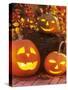 Halloween: Hollowed Out Pumpkins with Candles-Friedrich Strauss-Stretched Canvas