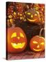 Halloween: Hollowed Out Pumpkins with Candles-Friedrich Strauss-Stretched Canvas