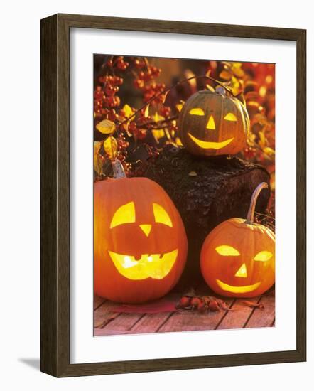 Halloween: Hollowed Out Pumpkins with Candles-Friedrich Strauss-Framed Photographic Print