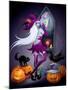 Halloween Illustration : a Beautiful Witch Looking at a New York City-feoris-Mounted Art Print