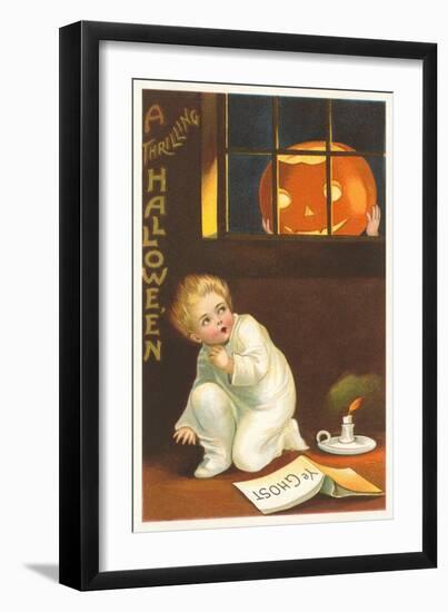 Halloween, Jack O'Lantern Looking in Window-null-Framed Art Print