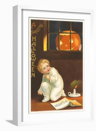 Halloween, Jack O'Lantern Looking in Window-null-Framed Art Print