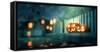 Halloween Jack O Lantern Pumpkins at Night-solarseven-Framed Stretched Canvas