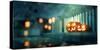 Halloween Jack O Lantern Pumpkins at Night-solarseven-Stretched Canvas