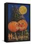 Halloween, Jack O'Lanterns with Corn Stalks-null-Framed Stretched Canvas