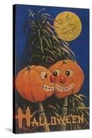 Halloween, Jack O'Lanterns with Corn Stalks-null-Stretched Canvas