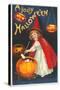 Halloween, Little Witch with Pumpkin Cauldron-null-Stretched Canvas