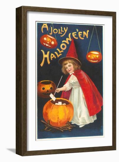 Halloween, Little Witch with Pumpkin Cauldron-null-Framed Art Print