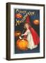 Halloween, Little Witch with Pumpkin Cauldron-null-Framed Art Print