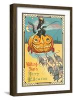 Halloween, Pumpkin Carriage Drawn by Mice-null-Framed Art Print