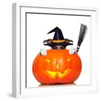 Halloween Pumpkin Witch Dog-Javier Brosch-Framed Photographic Print