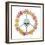 Halloween Skeleton Peace Sign Made of Hippie Groovy Bony Scull and Daisy Floral Wreath. Flower Powe-Svetlana Shamshurina-Framed Photographic Print