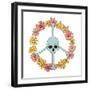 Halloween Skeleton Peace Sign Made of Hippie Groovy Bony Scull and Daisy Floral Wreath. Flower Powe-Svetlana Shamshurina-Framed Photographic Print