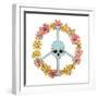 Halloween Skeleton Peace Sign Made of Hippie Groovy Bony Scull and Daisy Floral Wreath. Flower Powe-Svetlana Shamshurina-Framed Photographic Print