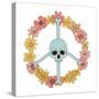 Halloween Skeleton Peace Sign Made of Hippie Groovy Bony Scull and Daisy Floral Wreath. Flower Powe-Svetlana Shamshurina-Stretched Canvas