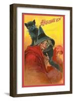 Halloween, Startled Witch and Cat-null-Framed Art Print