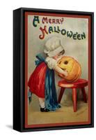 Halloween Stool Pumpkin-Vintage Apple Collection-Framed Stretched Canvas