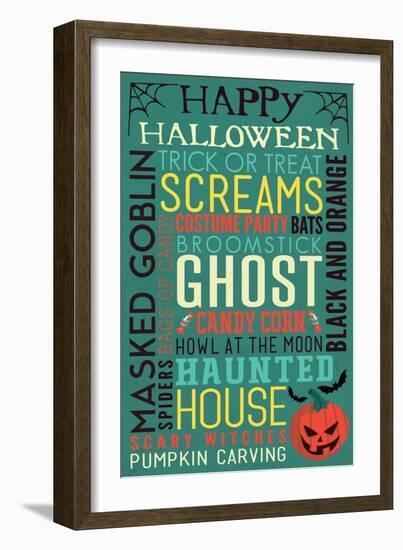 Halloween Typography with Pumpkin-Lantern Press-Framed Art Print