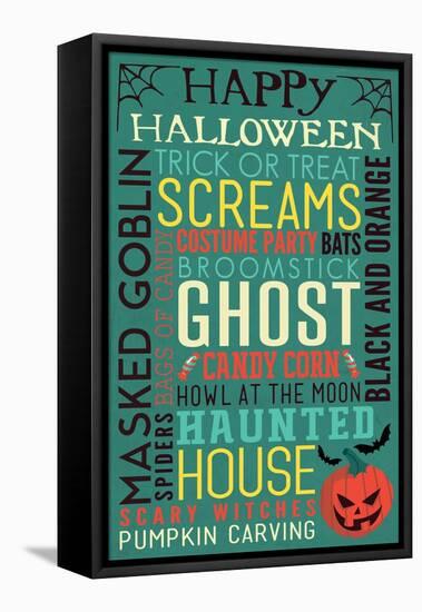 Halloween Typography with Pumpkin-Lantern Press-Framed Stretched Canvas