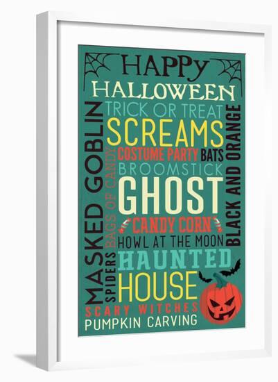 Halloween Typography with Pumpkin-Lantern Press-Framed Art Print