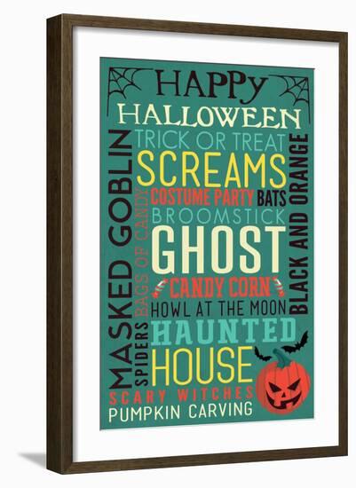 Halloween Typography with Pumpkin-Lantern Press-Framed Art Print