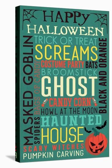 Halloween Typography with Pumpkin-Lantern Press-Stretched Canvas