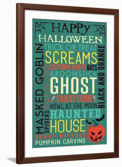 Halloween Typography with Pumpkin-Lantern Press-Framed Art Print