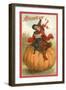 Halloween, Victorian Witch on Pumpkin-null-Framed Art Print