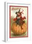 Halloween, Victorian Witch on Pumpkin-null-Framed Art Print